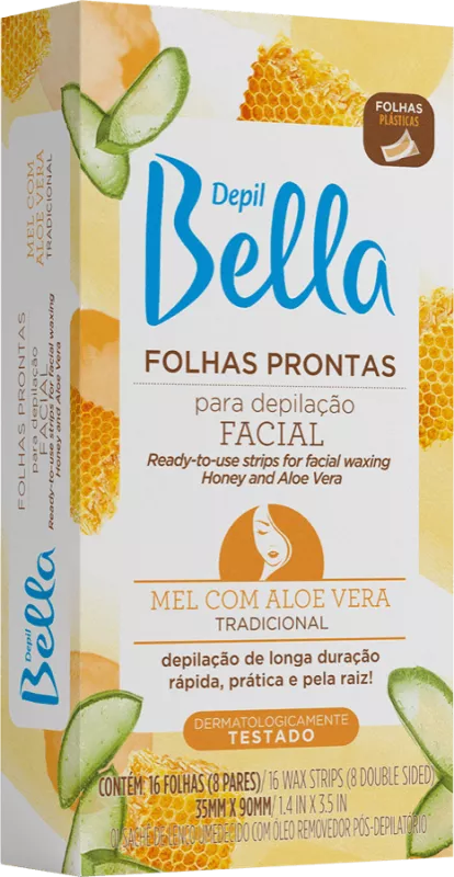 FOLHAS PRONTAS PARA DEPILAÇÃO FACIAL MEL DEPIL BELLA COM 16 UNIDADES