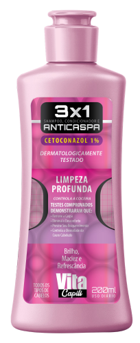 SHAMPOO ANTICASPA 3X1 FEMININO LIMPEZA PROFUNDA VITA CAPILI - MURIEL