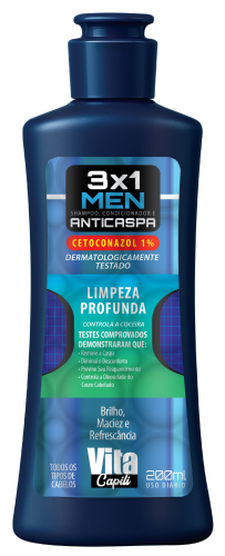 SHAMPOO ANTICASPA MAN 3X1 LIMPEZA PROFUNDA VITA CAPILI 200ML - MURIEL