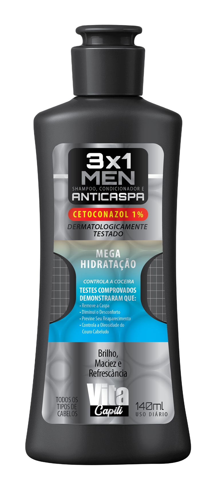 SHAMPOO ANTICASPA 3X1 MEGA HIDRATAÇÃO VITA CAPILI 140ML - MURIEL