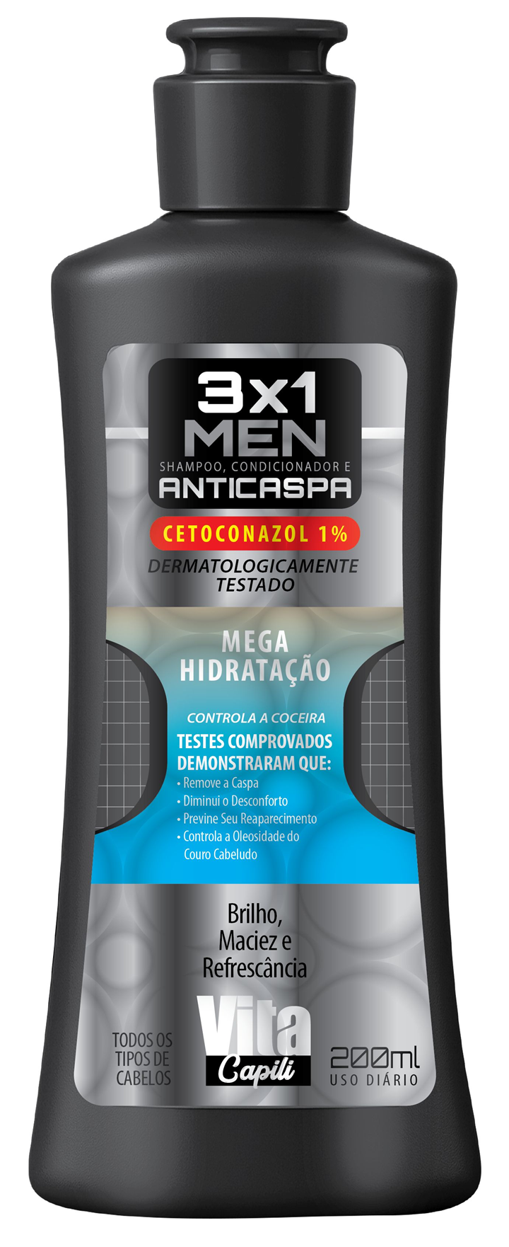 SHAMPOO ANTICASPA 3X1 MEGA HIDRATAÇÃO VITA CAPILI 200ML - MURIEL