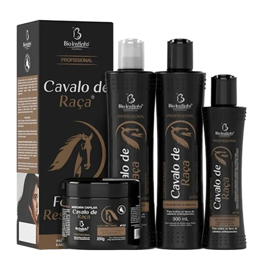 KIT SHAMPOO 300ML + CONDICIONADOR 300ML + MÁSCARA 250G BIO + CREME PARA PENTEAR 200ML INSTINTO CAVALO DE RAÇA