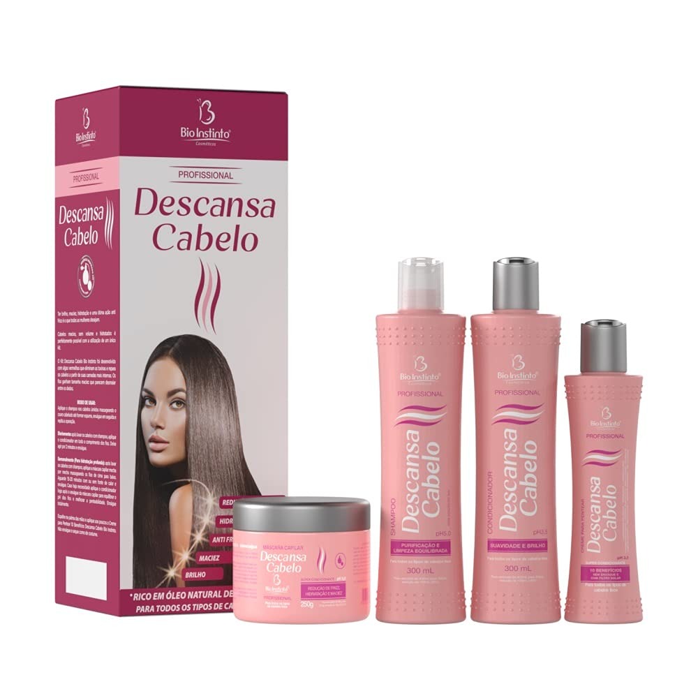 KIT SHAMPOO 300ML + CONDICIONADOR 300ML + MÁSCARA 250G + CREME PARA PENTEAR 200ML BIO INSTINTO DESCANSA CABELO