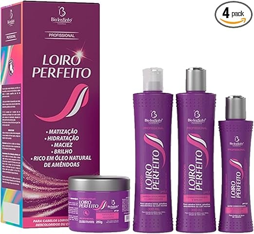 KIT SHAMPOO 300ML + CONDICIONADOR 300ML + MÁSCARA 250G + CREME PARA PENTEAR 200ML BIO INSTINTO LOIRO PERFEITO