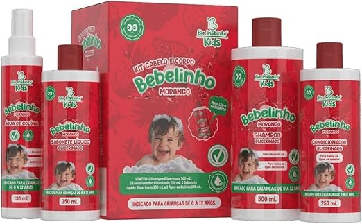 KIT SHAMPOO 500ML + CONDICIONADOR 250ML + SABONETE LÍQUIDO 250ML + ÁGUA DE COLÔNIA 130ML BIO INSTINTO KIDS MORANGO