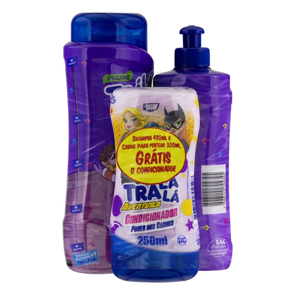 KIT SHAMPOO 480ML + CREME PARA PENTEAR 300ML + CONDICIONADOR 250ML GRÁTIS TRÁ LÁ LÁ CACHOS DEFINIDOS