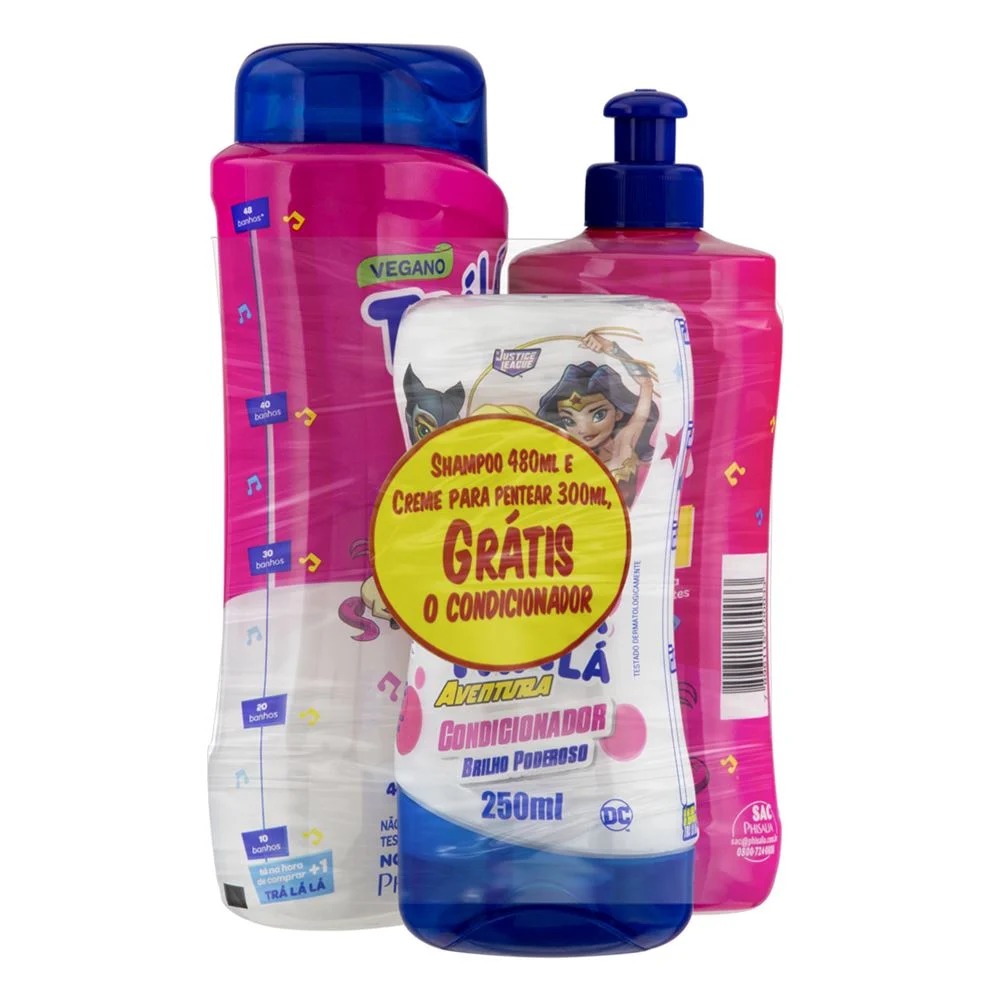 KIT SHAMPOO 480ML + CREME PARA PENTEAR 300ML + CONDICIONADOR 250ML GRÁTIS TRÁ LÁ LÁ HIDRAKIDS