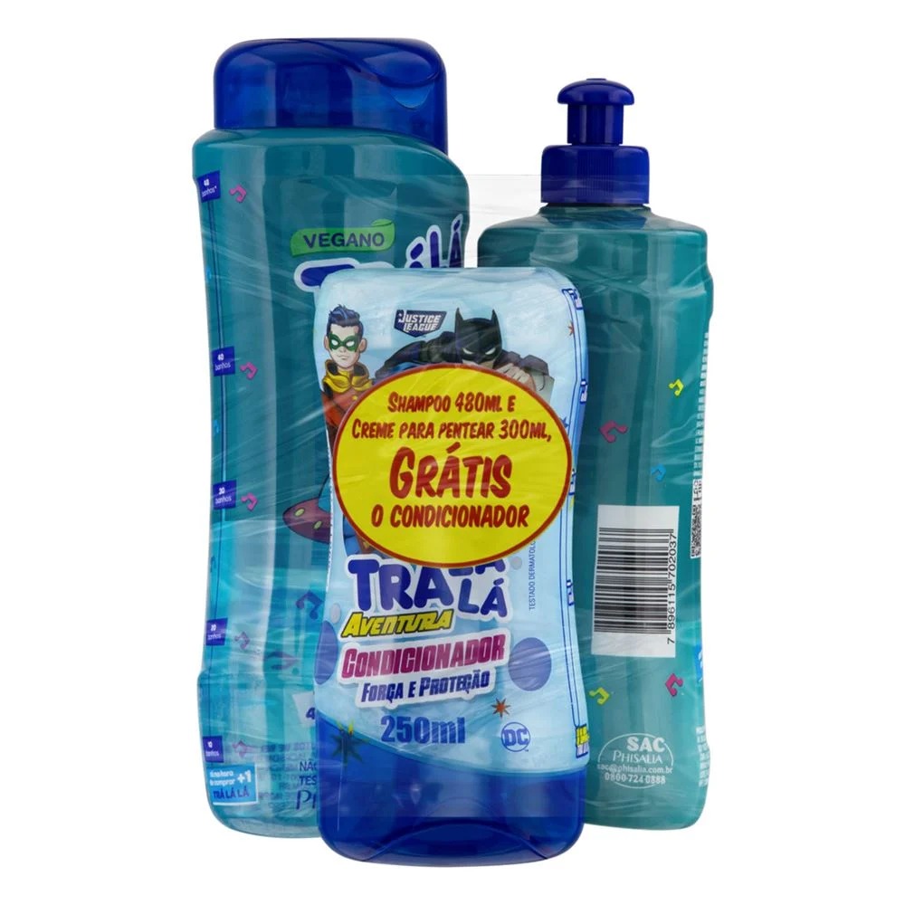 KIT SHAMPOO 480ML + CREME PARA PENTEAR 300ML + CONDICIONADOR 250ML GRÁTIS TRÁ LÁ LÁ NUTRIKIDS