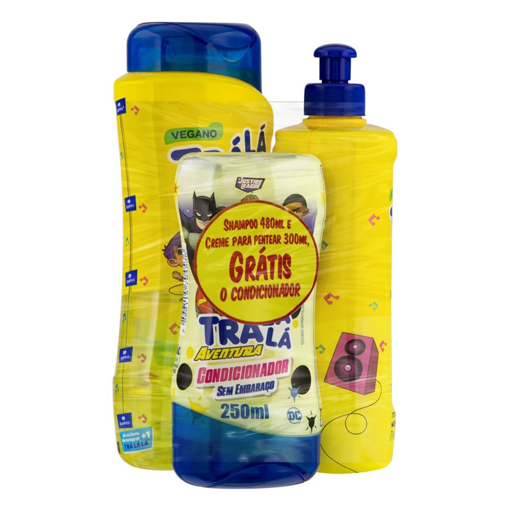 KIT SHAMPOO 480ML + CREME PARA PENTEAR 300ML + CONDICIONADOR 250ML GRÁTIS TRÁ LÁ LÁ SEM EMBARAÇO