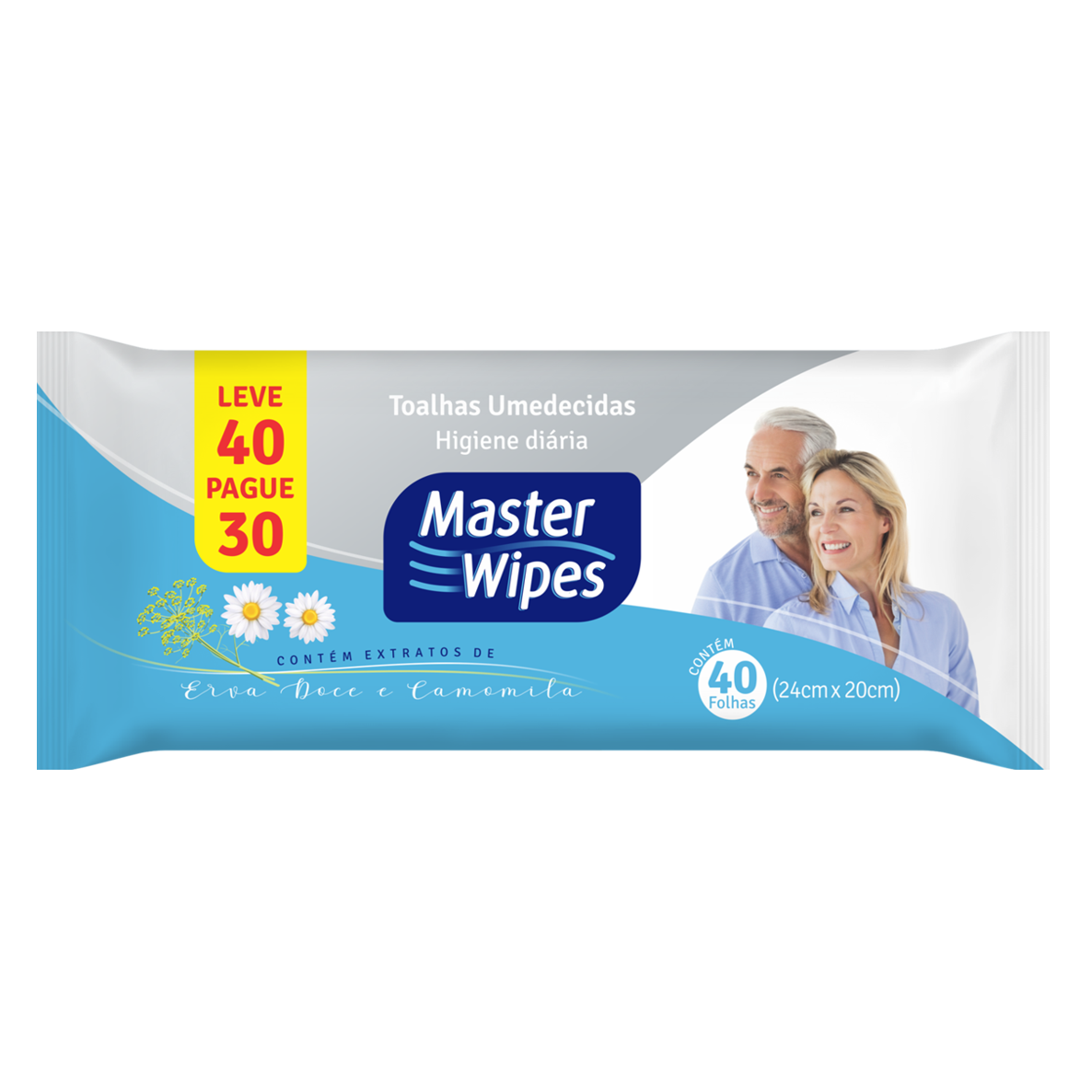 TOALHAS UMEDECIDAS HYGIELINE MASTER WIPES PARA ADULTO COM 40 UNIDADES