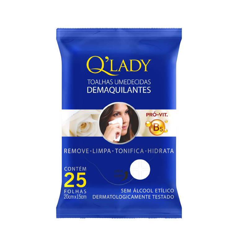 TOALHA UMIDECIDA HYGIELINE Q'LADY DEMAQUILANTE COM 25 UNIDADES