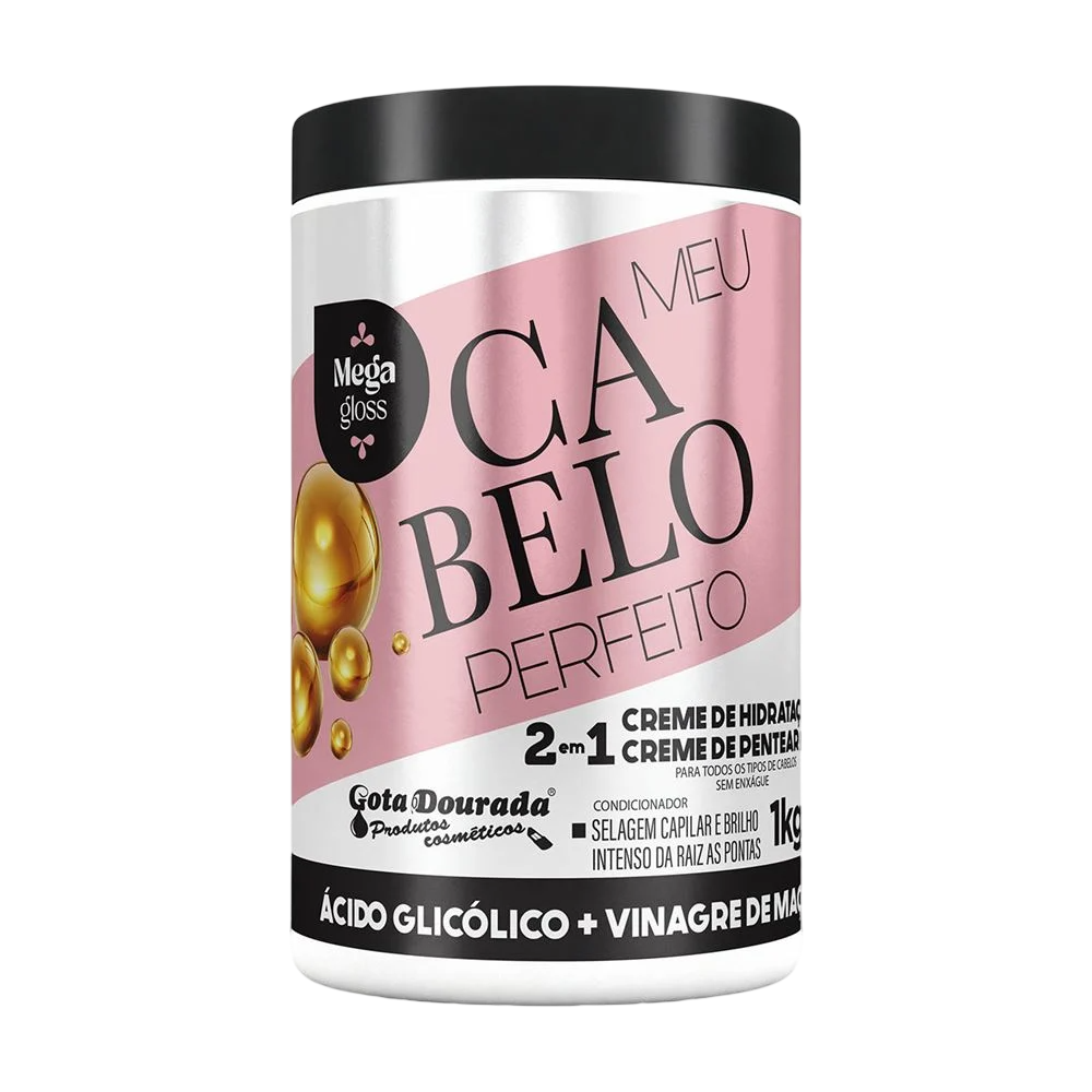 CREME 2 EM 1 GOTA DOURADA MEU CABELO PERFEITO ÁCIDO GLICÓLICO + VINAGRE DE MAÇA 1KG