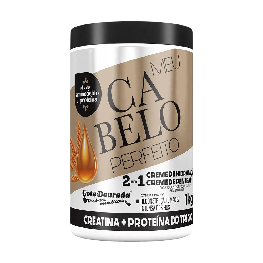 CREME 2 EM 1 GOTA DOURADA MEU CABELO PERFEITO CREATINA + PROTEÍNA DO TRIGO 1KG