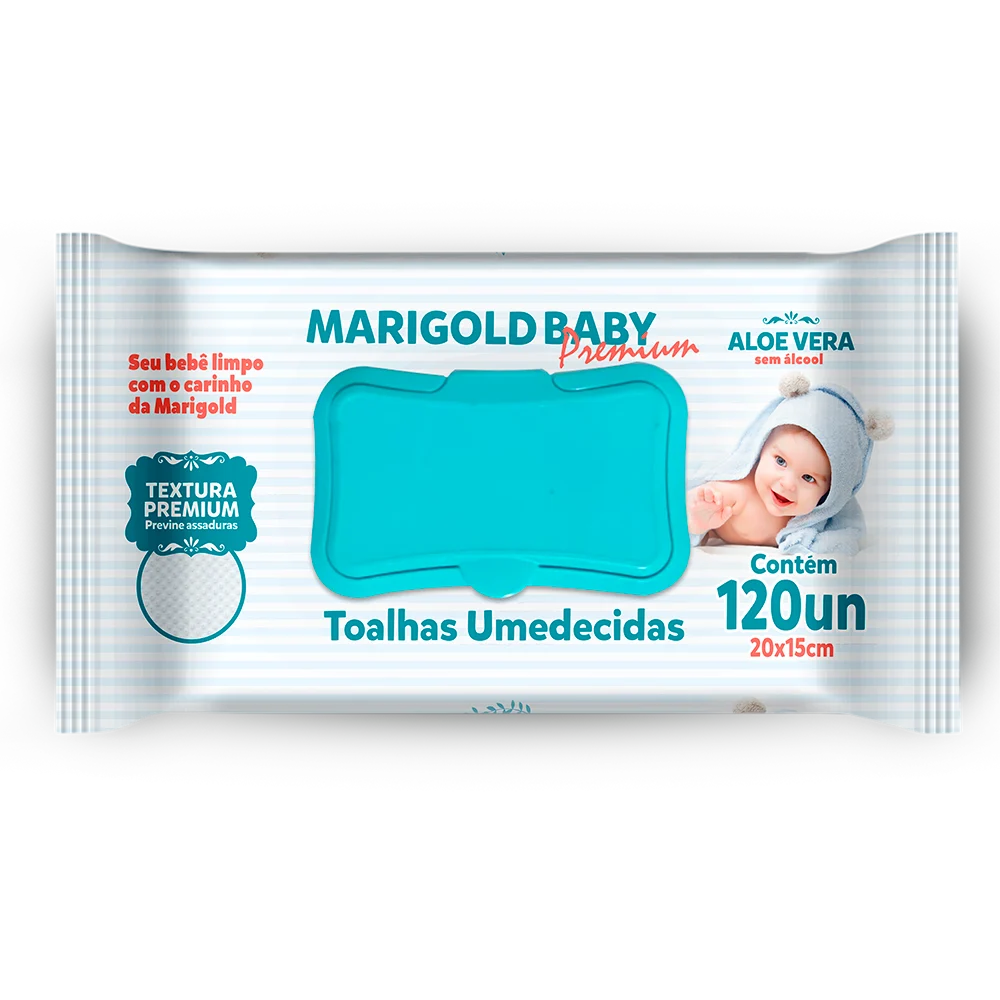 TOALHA UMEDECIDA MARIGOLD BABY PREMIUM AZUL COM 120UN