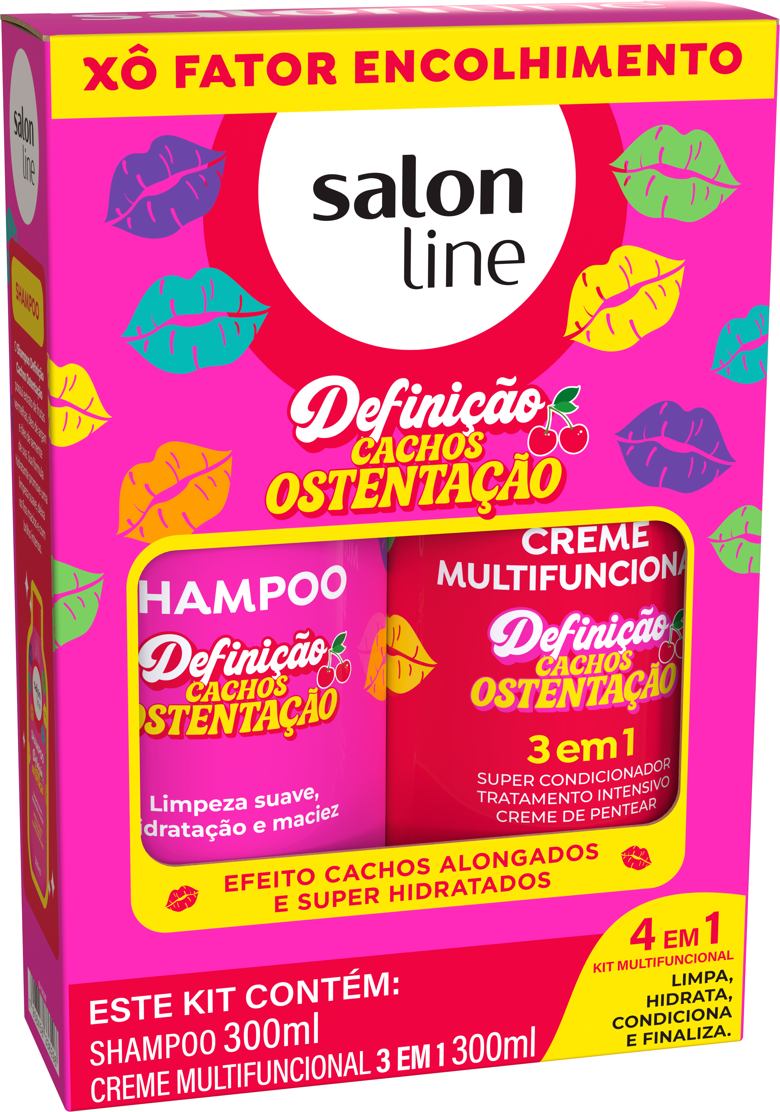 KIT SHAMPOO + CREME MULTIFUNCIONAL SALON LINE CACHOS OSTENTAÇÃO 300ML