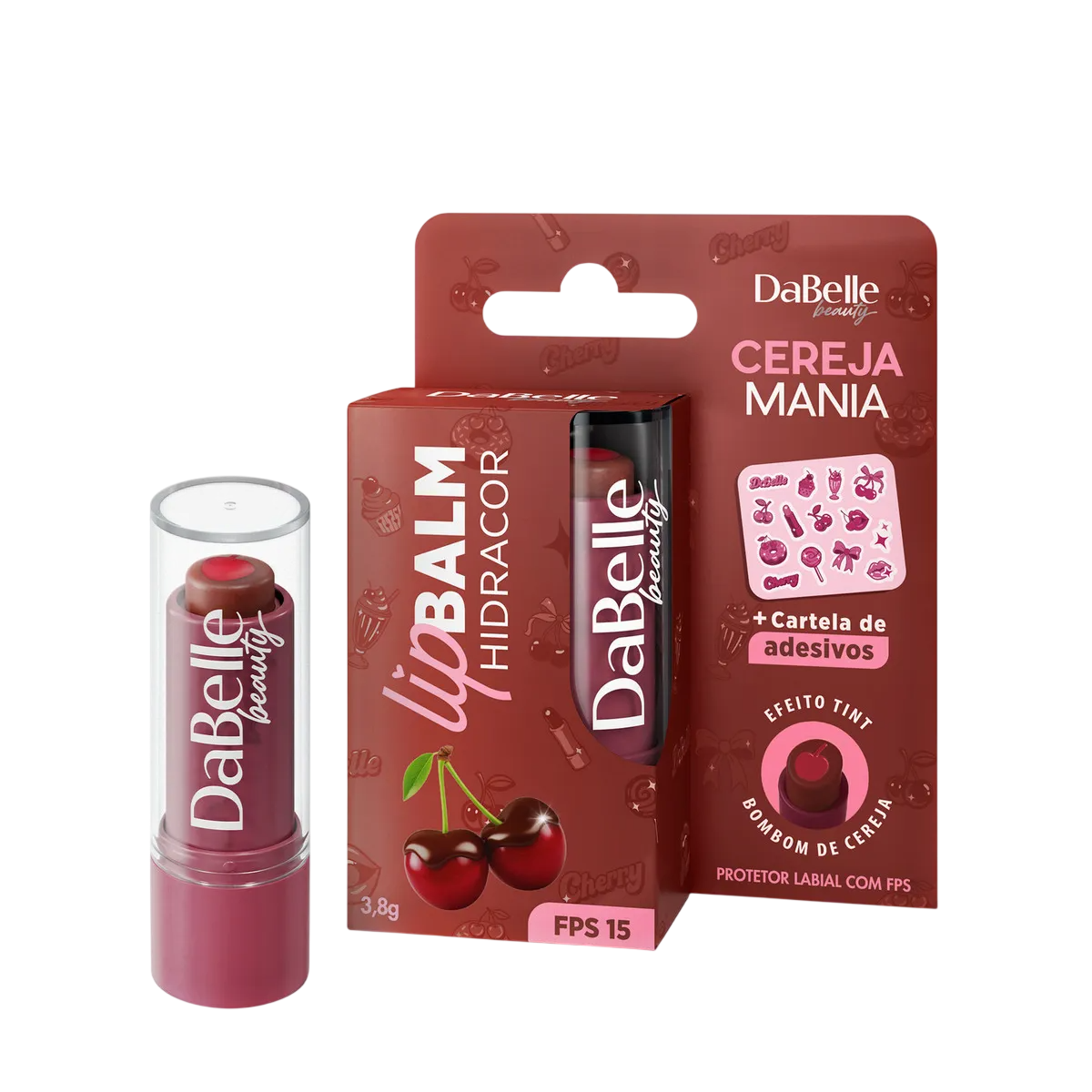 Lip Balm Dabelle Beauty Bombom De Cereja FPS15 3,8g