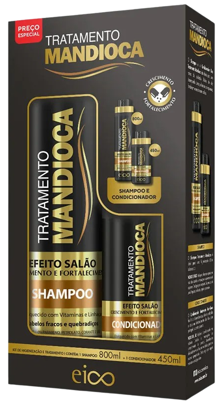 Kit Shampoo 800ml + Condicionador 450ml Eico Efeito Salão Tratamento Mandioca