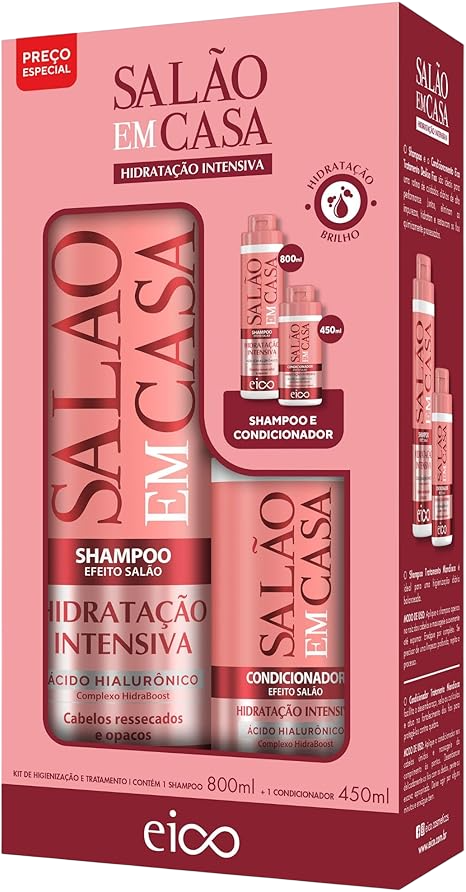 Kit Shampoo 800ml + Condicionador 450ml Eico Salão Em Casa Hidratação Intensiva