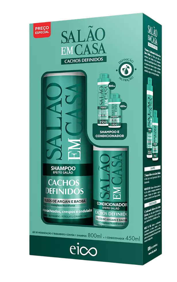 Kit Shampoo 800ml + Condicionador 450ml Eico Salão Em Casa Cachos Definidos