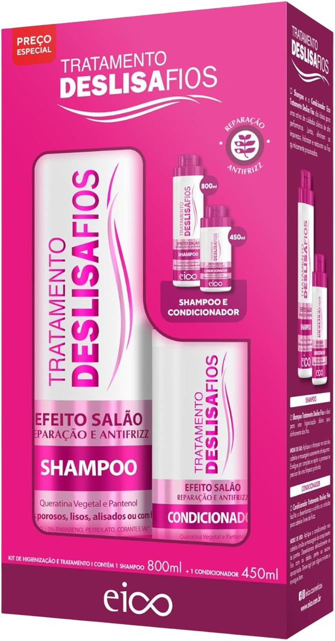 Kit Shampoo 800ml + Condicionador 450ml Eico Efeito Salão Deslisafios