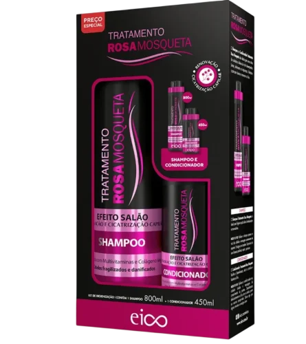 Kit Shampoo 800ml + Condicionador 450ml Eico Efeito Salão Rosa Mosqueta