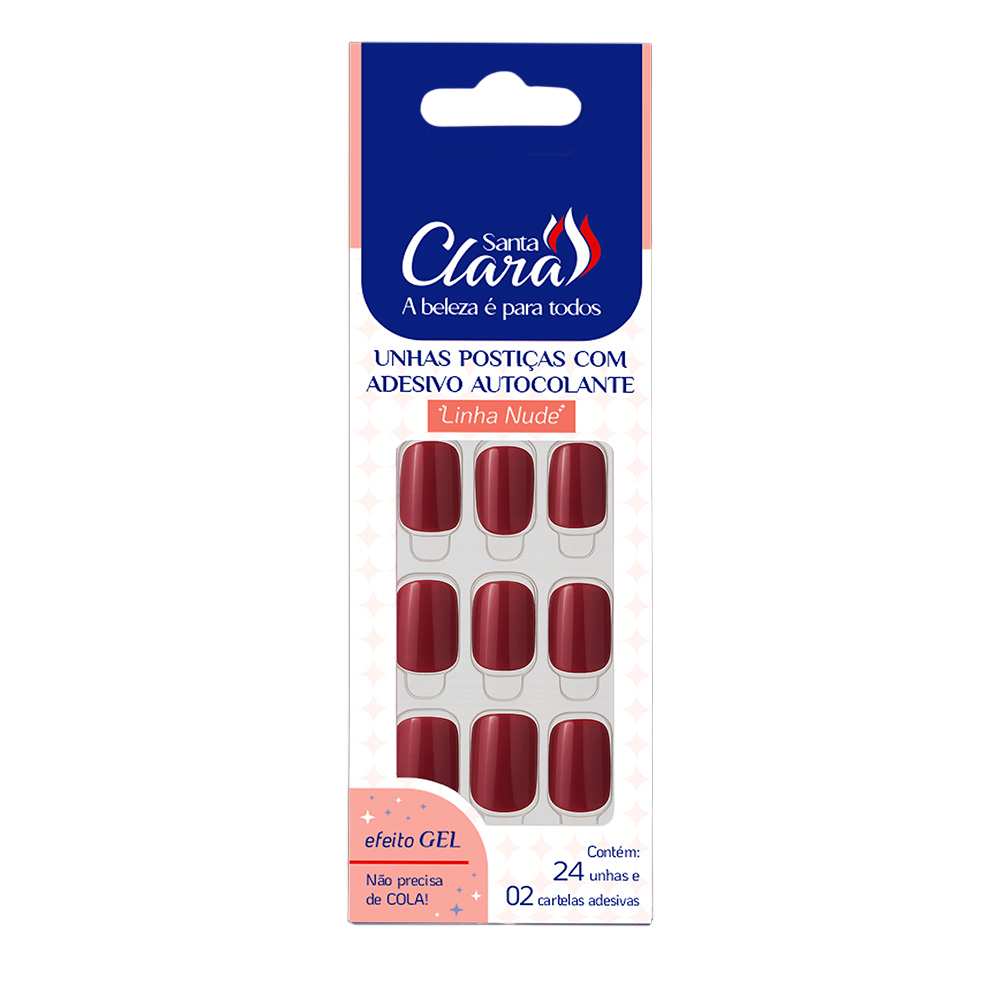 Unhas Postiças Com Adesivo Autocolante Santa Clara Nude Rubi C/24