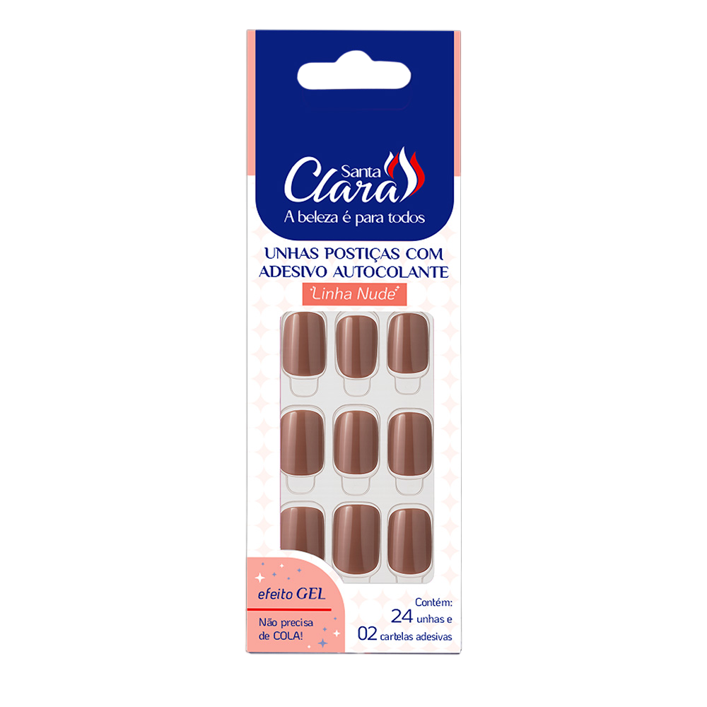 Unhas Postiças Com Adesivo Autocolante Santa Clara Nude Cappuccino C/24