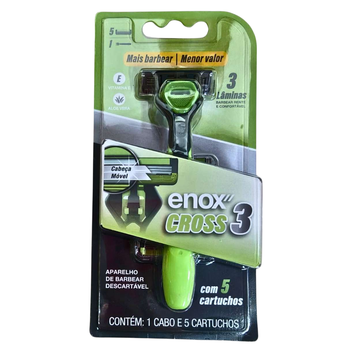 Aparelho De Barbear Descartável Enox Cross 3 Com 05 Cartuchos