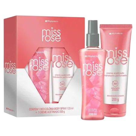 Kit Body Splash 200ml + Creme Acetinado 200g Phytoderm Miss Rose