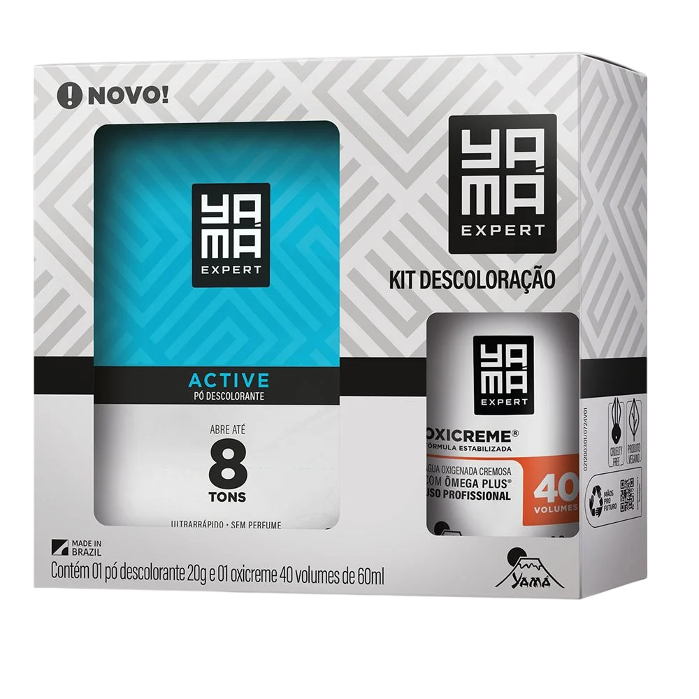 Kit Descoloração Yamá Pó Descolorante Active 20g + Água Oxigenada 40V 60ml