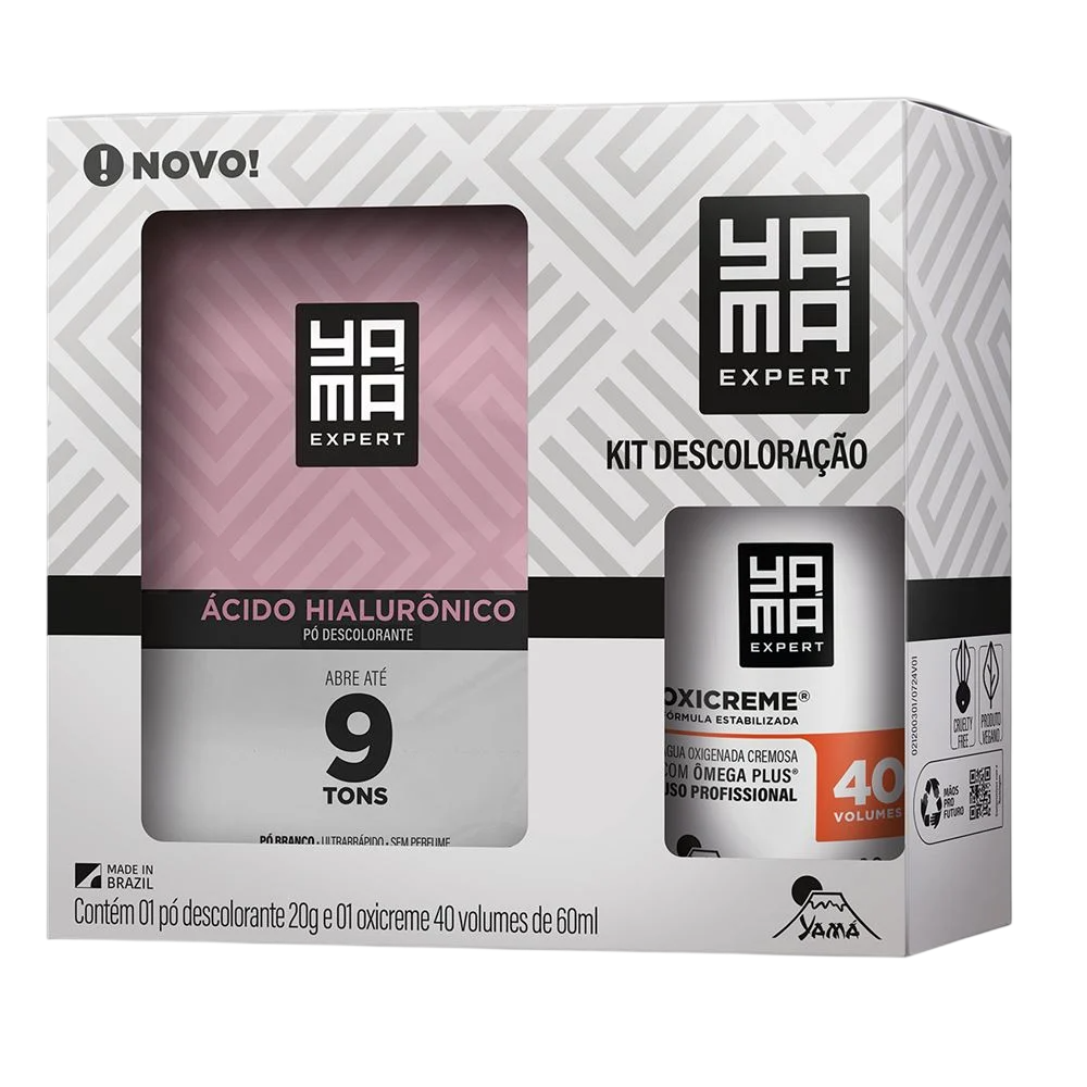 Kit Descoloração Yamá Pó Descolorante Ácido Hialurônico 20g + Água Oxigenada 40V 60ml