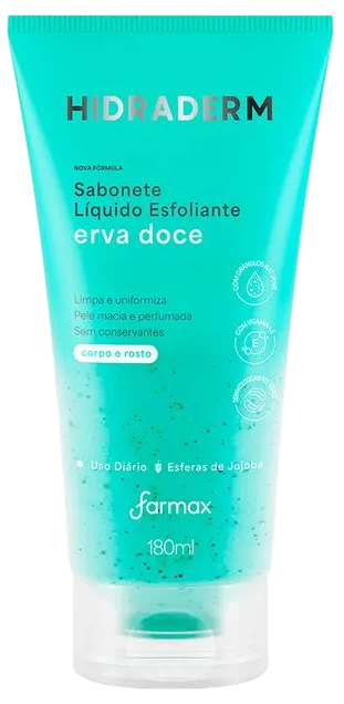 Sabonete Líquido Esfoliante Farmax Hidraderm Erva Doce 180ml