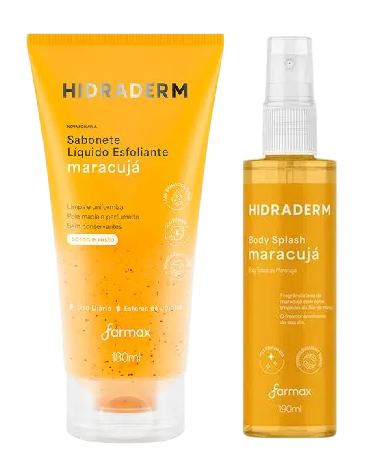 Kit Sabonete Líquido Esfoliante 180ml + Body Splash 190ml Farmax Hidraderm Maracujá