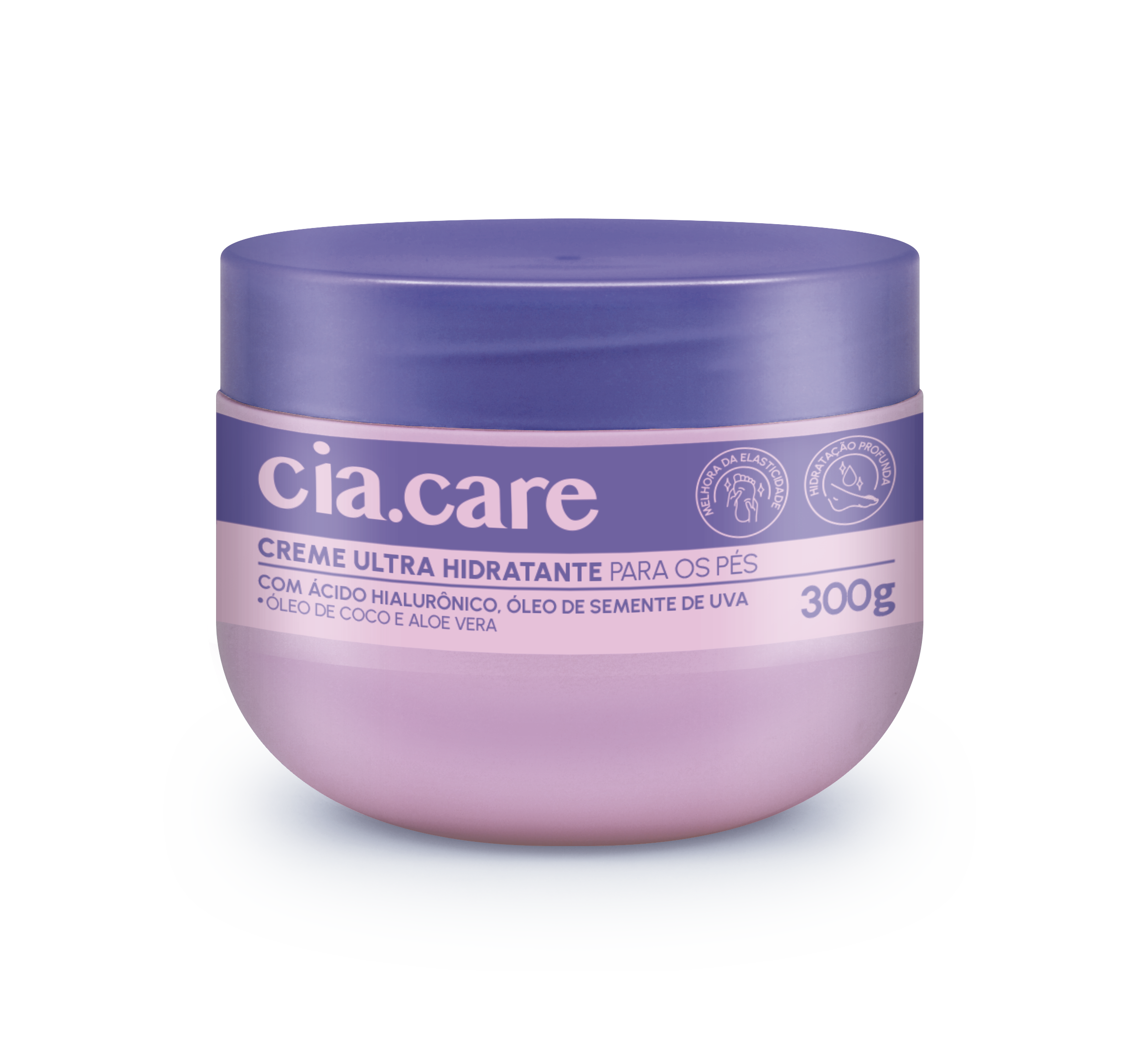 Creme Hidratante para os Pés Cia Care com Ácido Hialurônico e Óleo de Semente de Uva 300g
