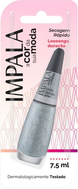 Esmalte Glitter Impala A Cor da Sua Moda Prata Demais 7,5ml Blister - (6 unidades)