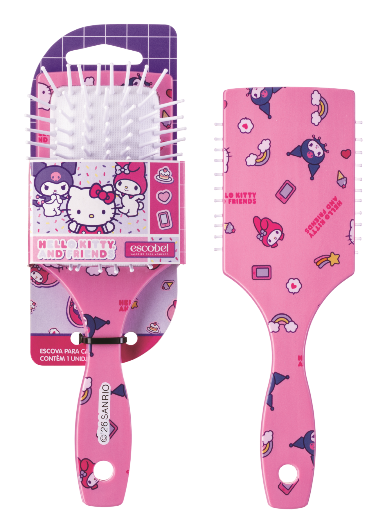 Escova Quadrada Escobel Hello Kitty Melhores Amigas Pequena