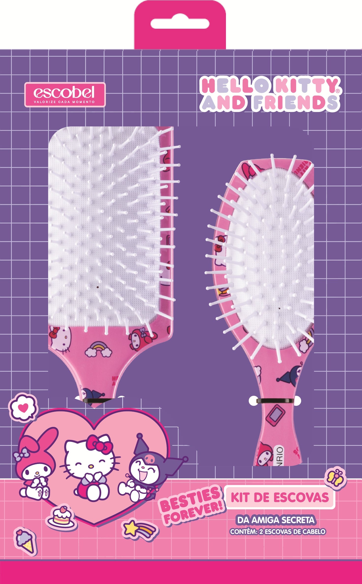 Kit de Escovas Escobel Hello Kitty da Melhores Amigas com 02 Unidades