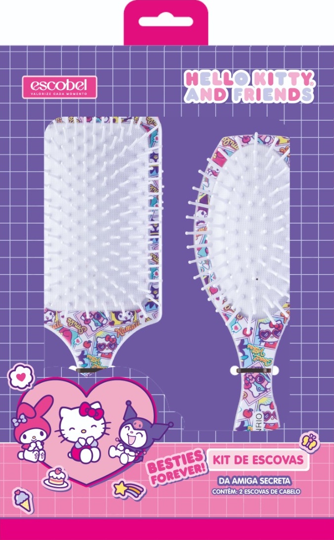 Kit de Escovas Escobel Hello Kitty da Amiga Secreta com 02 Unidades