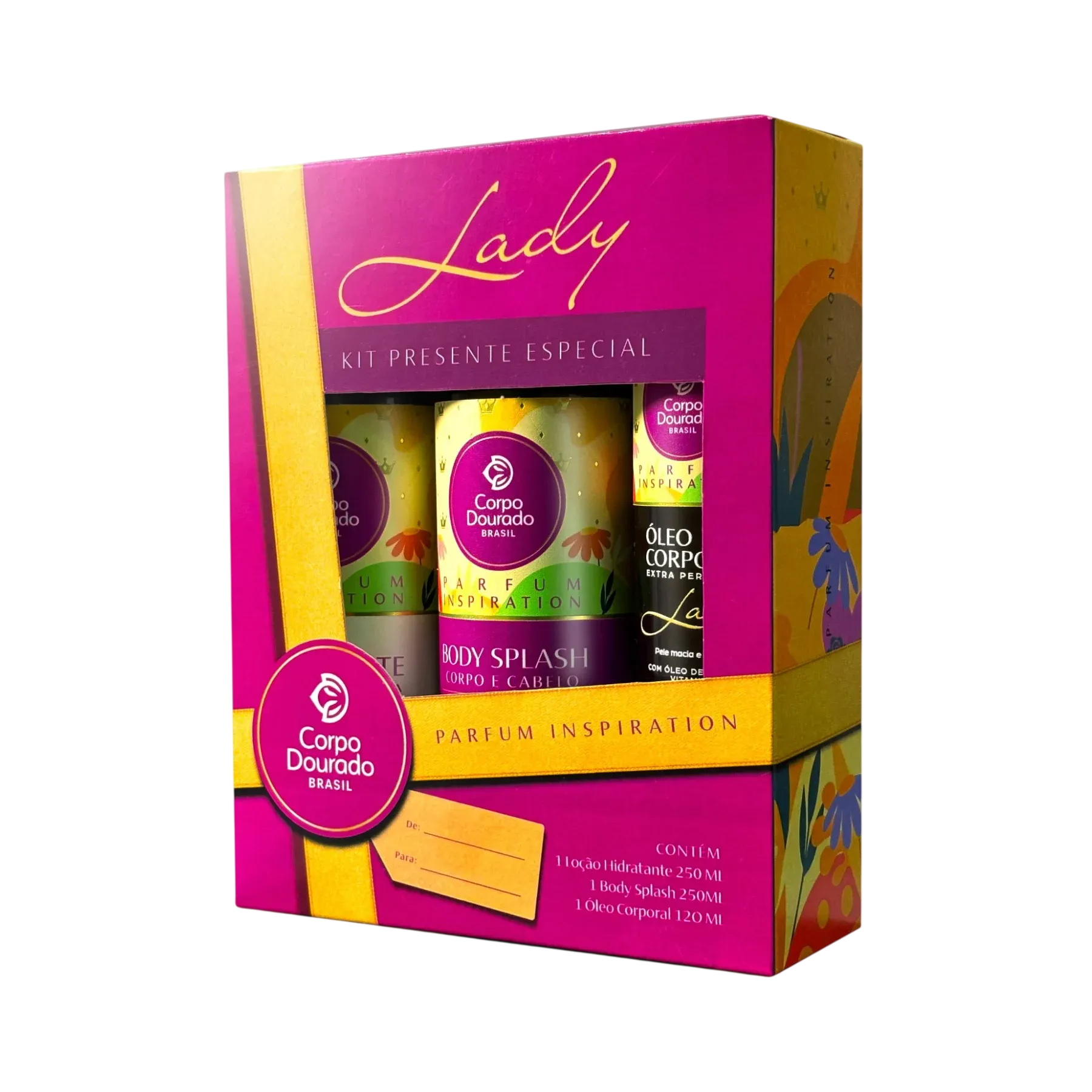 Kit Hidratante 250ml + Body Splash 250ml + Óleo Corporal 120ml Corpo Dourado Lady