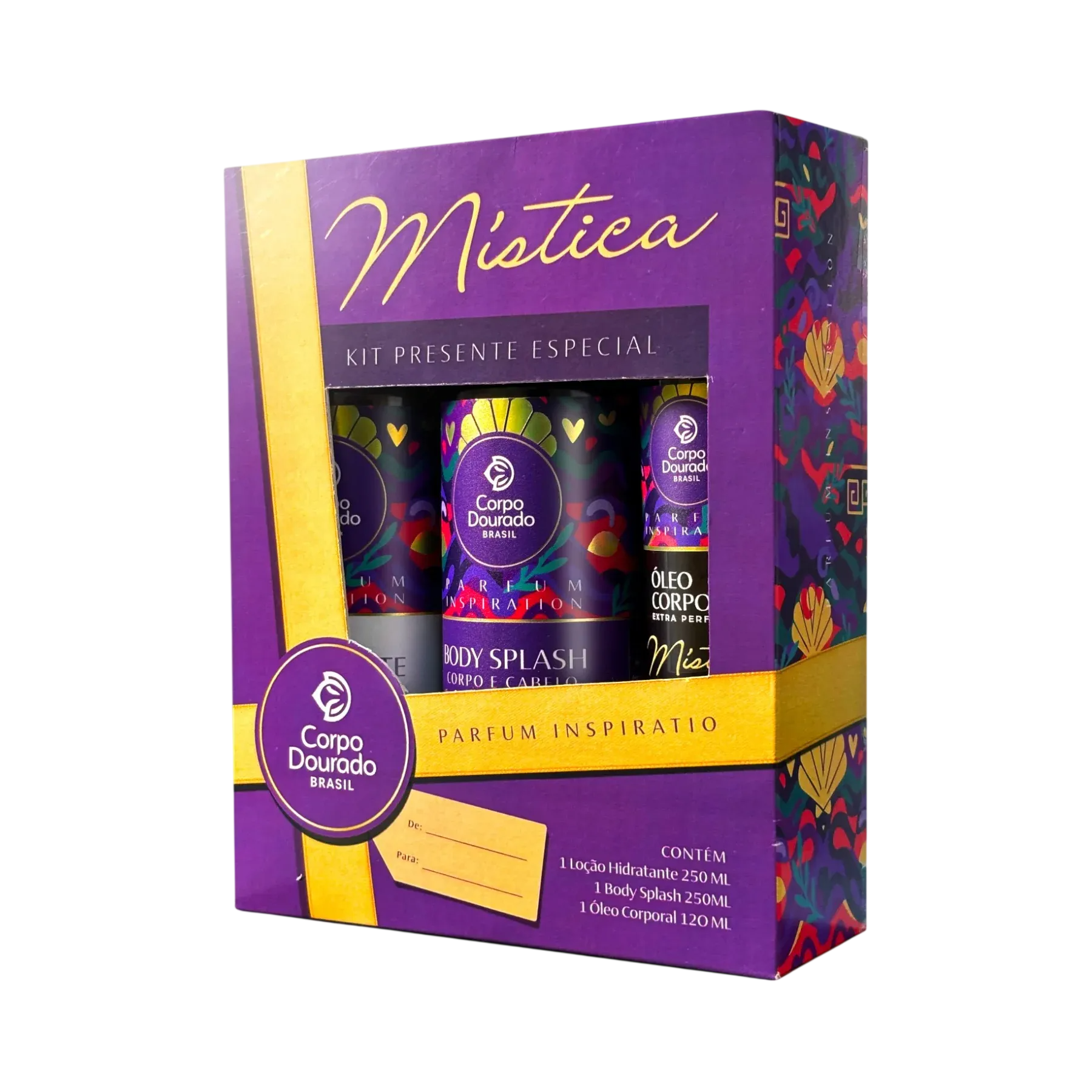 Kit Hidratante 250ml + Body Splash 250ml + Óleo Corporal 120ml Corpo Dourado Mística