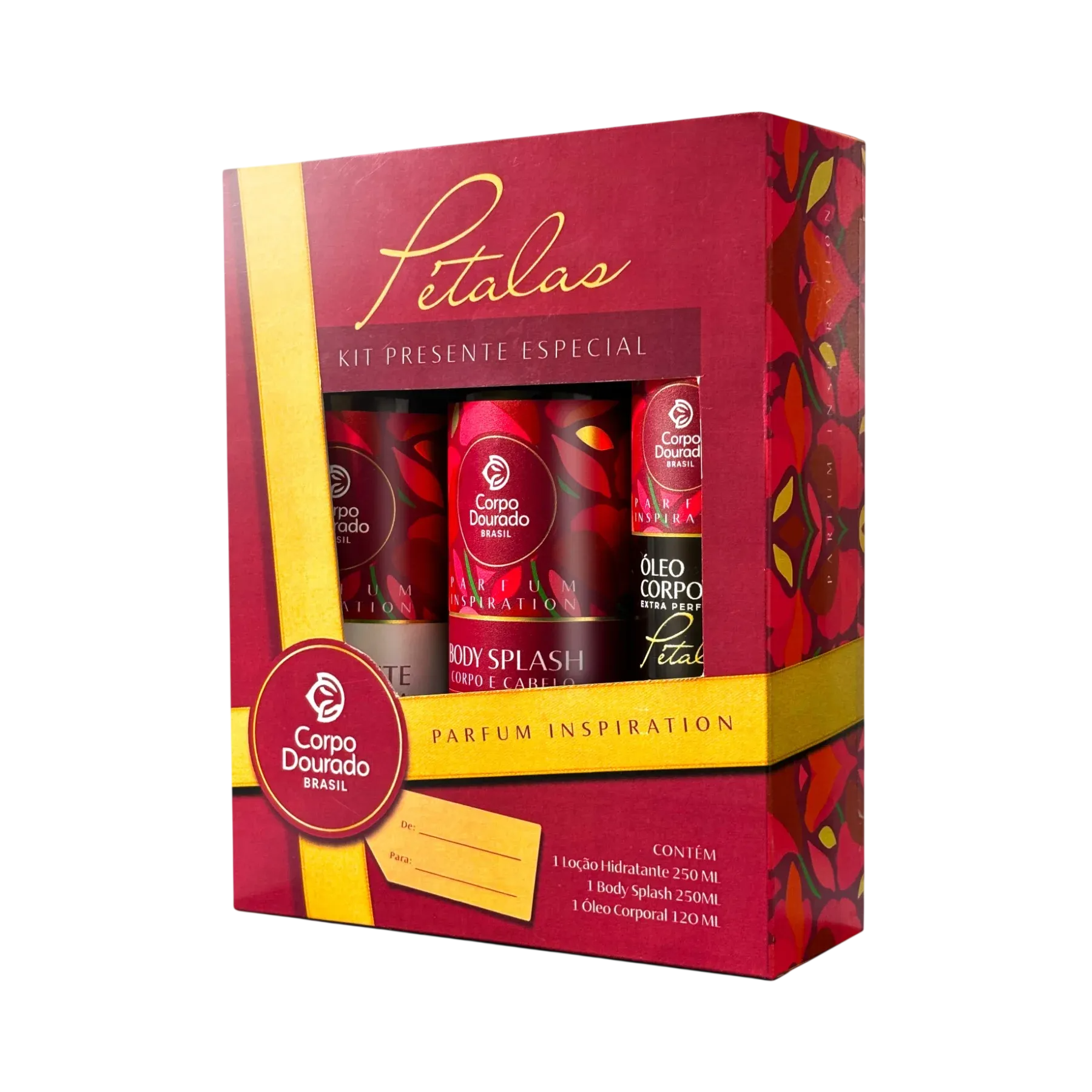 Kit Hidratante 250ml + Body Splash 250ml + Óleo Corporal 120ml Corpo Dourado Pétalas