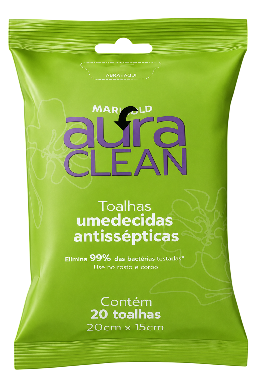 Toalha Umedecida Marigold Aura Clean Antissépticos com 20 Unidades