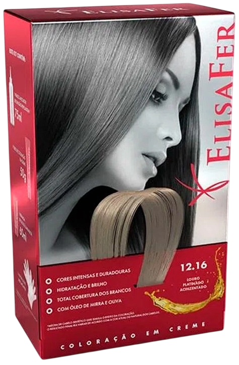Kit Coloração Elisafer 12.16 Louro Platinado Acinzentado