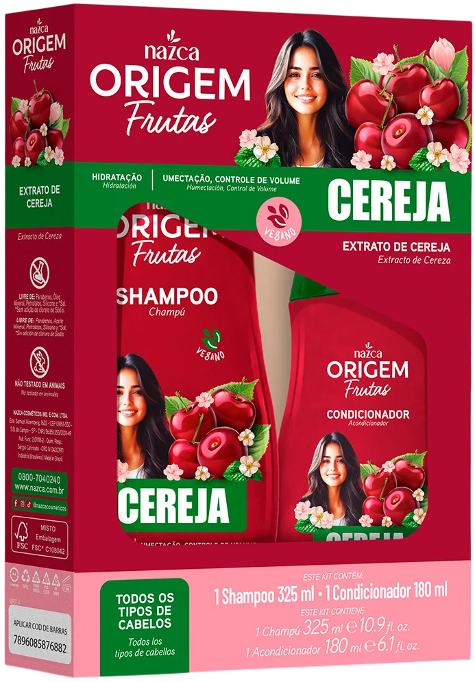 Kit Shampoo 325ml + Condicionador 180ml Origem Frutas Cereja