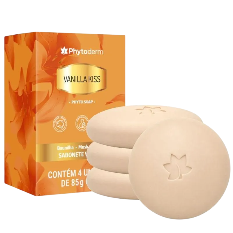 Kit Sabonete em Barra Phytoderm Soap Vanilla Kiss 85g com 04 Unidades