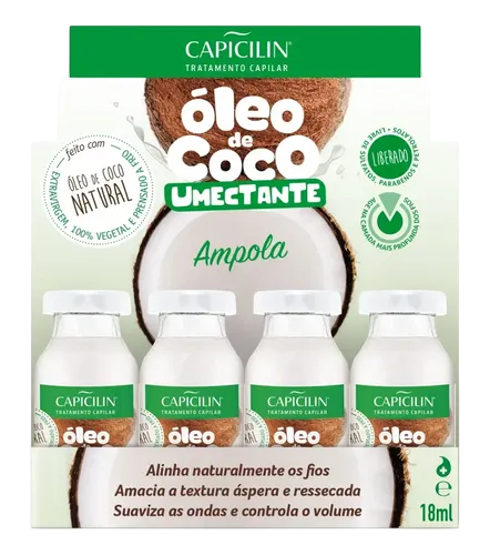 Ampola Capicilin Óleo de Coco Umectante 18ml - Display com 12 Unidades