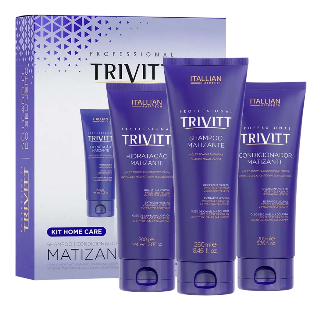 Kit Shampoo 250ml + Condicionador 200ml + Hidratação 200g Matizante Itallian Hairtech Trivitt