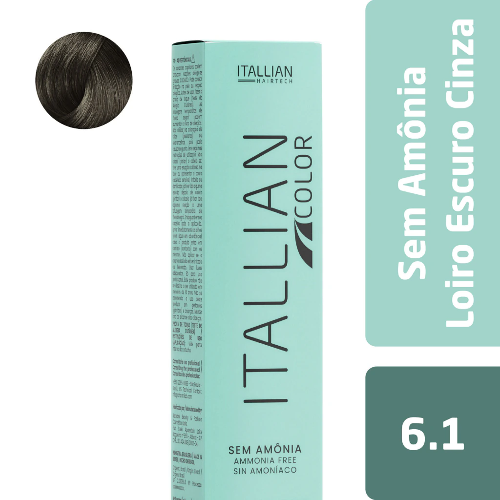 Coloração Itallian Color Sem Amônia 6.1 Loiro Escuro Cinza