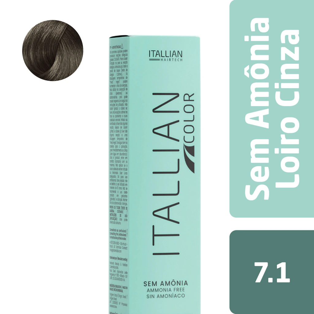 Coloração Itallian Color Sem Amônia 7.1 Loiro Cinza