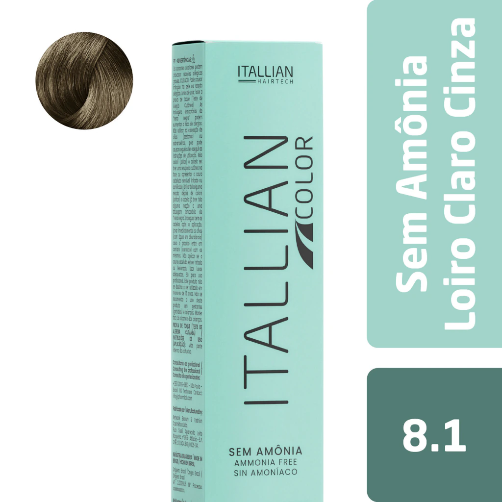 Coloração Itallian Color Sem Amônia 8.1 Loiro Claro Cinza